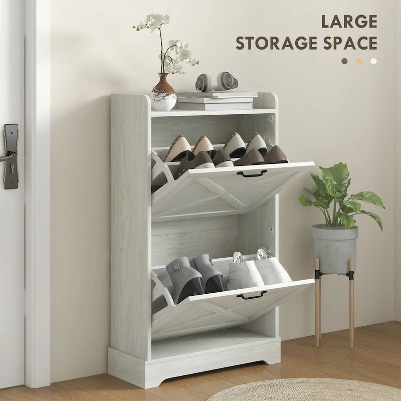 Meuble à chaussures en chêne avec 2 portes coulissantes