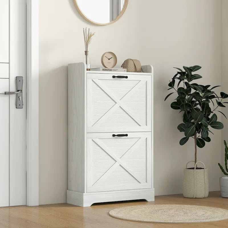 Meuble à chaussures en chêne avec 2 portes coulissantes