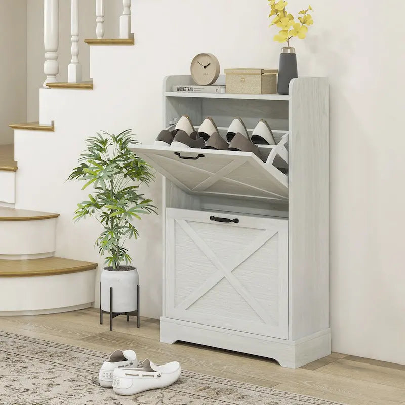 Meuble à chaussures en chêne avec 2 portes coulissantes