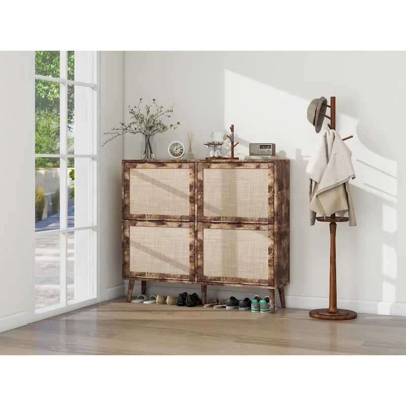 Meuble à chaussures 4 portes, étagère à chaussures moderne autoportante, pour entrée