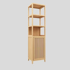 Meuble de rangement haut et étroit avec porte persienne et 3 étagères, colonne de salle de bain autoportante