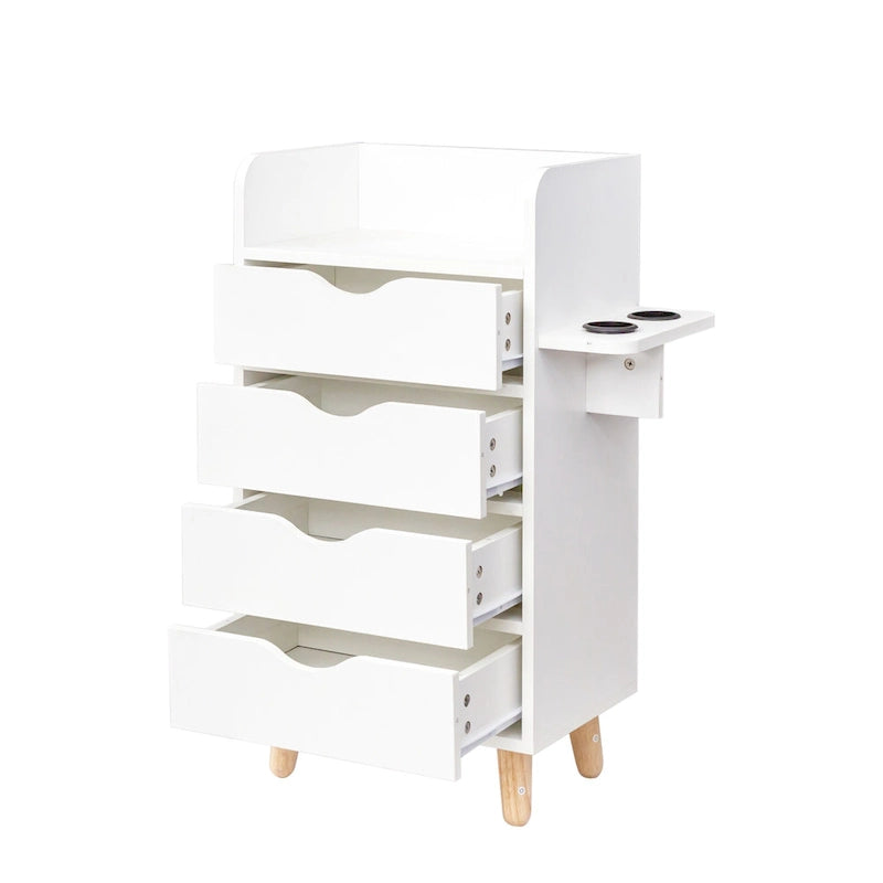 Meuble de rangement de salon à 4 niveaux avec 2 porte-sèche-cheveux et 4 tiroirs