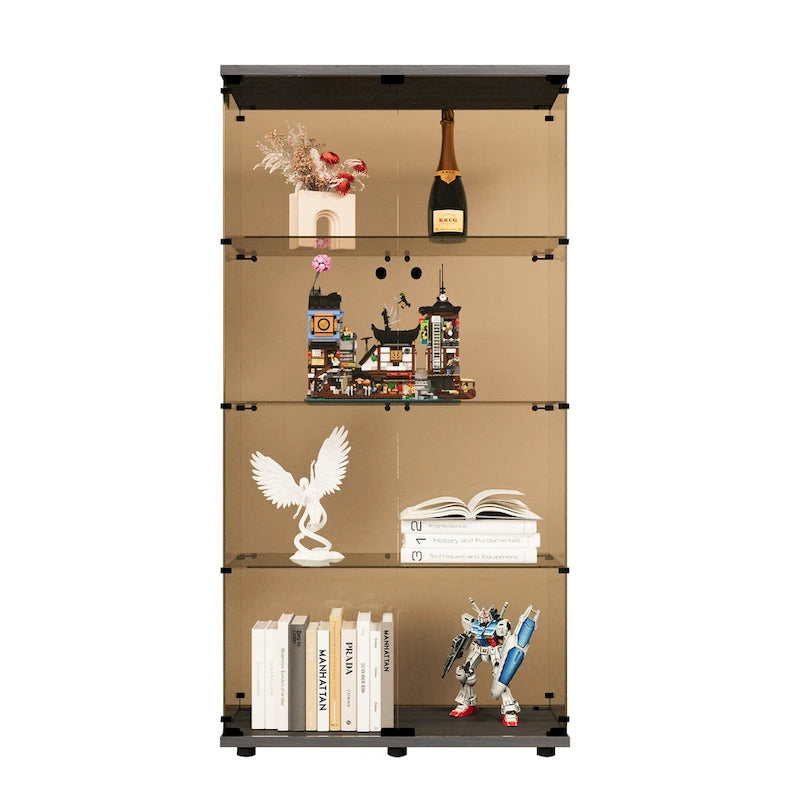 Vitrine 2 portes en verre teinté avec 4 étagères, bibliothèque murale sur pied