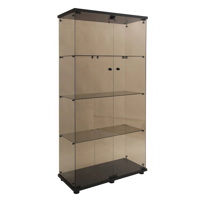 Vitrine 2 portes en verre teinté avec 4 étagères, bibliothèque murale sur pied