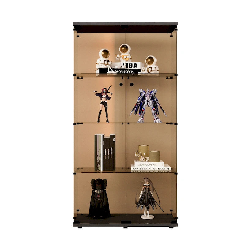 Vitrine 2 portes en verre teinté avec 4 étagères, bibliothèque murale sur pied