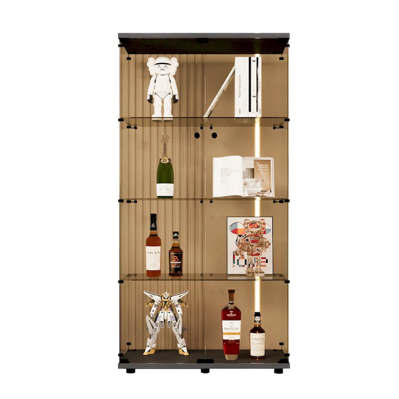Vitrine 2 portes en verre teinté avec 4 étagères, bibliothèque murale sur pied