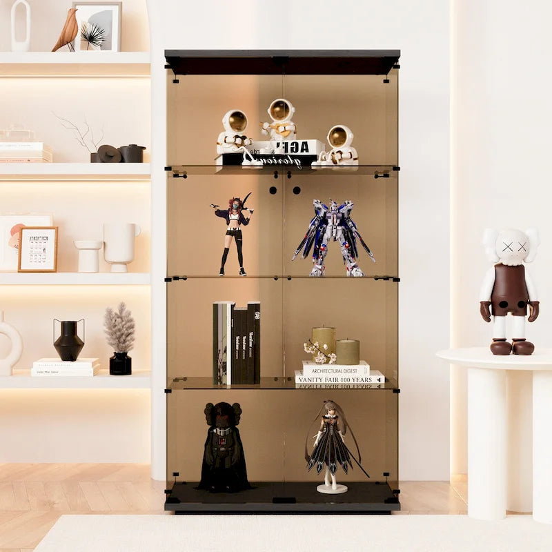 Vitrine 2 portes en verre teinté avec 4 étagères, bibliothèque murale sur pied