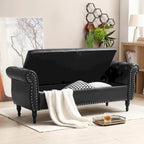 Banc de lit rembourré en PU de 63 po avec rangement à couvercle rabattable et garniture cloutée