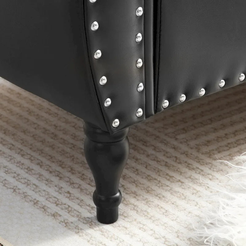 Banc de lit rembourré en PU de 63 po avec rangement à couvercle rabattable et garniture cloutée