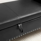 Banc de lit rembourré en PU de 63 po avec rangement à couvercle rabattable et garniture cloutée