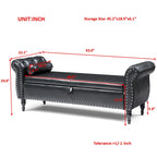 Banc de lit rembourré en PU de 63 po avec rangement à couvercle rabattable et garniture cloutée