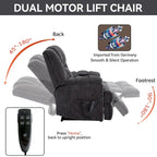 Fauteuil inclinable gris surdimensionné en chenille avec massage, chauffage et inclinaison à plat