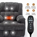 Fauteuil inclinable gris surdimensionné en chenille avec massage, chauffage et inclinaison à plat