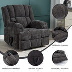 Fauteuil inclinable gris surdimensionné en chenille avec massage, chauffage et inclinaison à plat