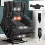 Fauteuil inclinable gris surdimensionné en chenille avec massage, chauffage et inclinaison à plat