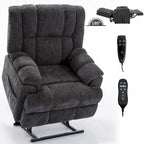 Fauteuil inclinable gris surdimensionné en chenille avec massage, chauffage et inclinaison à plat