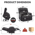 Fauteuil inclinable gris surdimensionné en chenille avec massage, chauffage et inclinaison à plat
