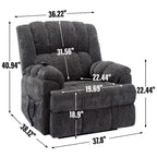Fauteuil inclinable gris surdimensionné en chenille avec massage, chauffage et inclinaison à plat