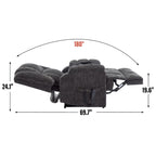 Fauteuil inclinable gris surdimensionné en chenille avec massage, chauffage et inclinaison à plat