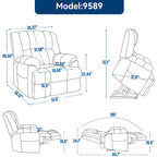 Fauteuil inclinable gris surdimensionné en chenille avec massage, chauffage et inclinaison à plat