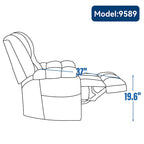 Fauteuil inclinable gris surdimensionné en chenille avec massage, chauffage et inclinaison à plat