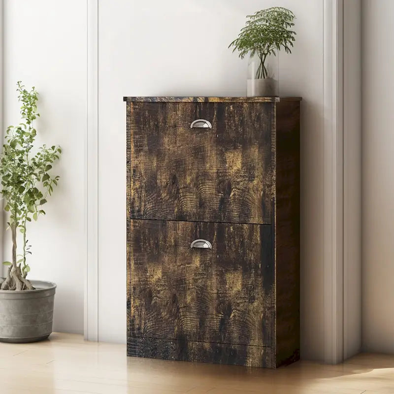 Meuble à chaussures, Meuble à chaussures fin et étroit dissimulé avec 2 tiroirs pour entrée, foyer, couloir, chambre, couleur bois naturel
