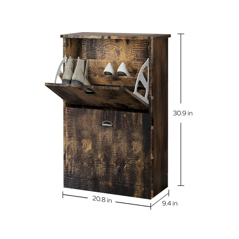 Meuble à chaussures, Meuble à chaussures fin et étroit dissimulé avec 2 tiroirs pour entrée, foyer, couloir, chambre, couleur bois naturel
