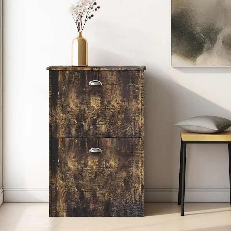 Meuble à chaussures, Meuble à chaussures fin et étroit dissimulé avec 2 tiroirs pour entrée, foyer, couloir, chambre, couleur bois naturel