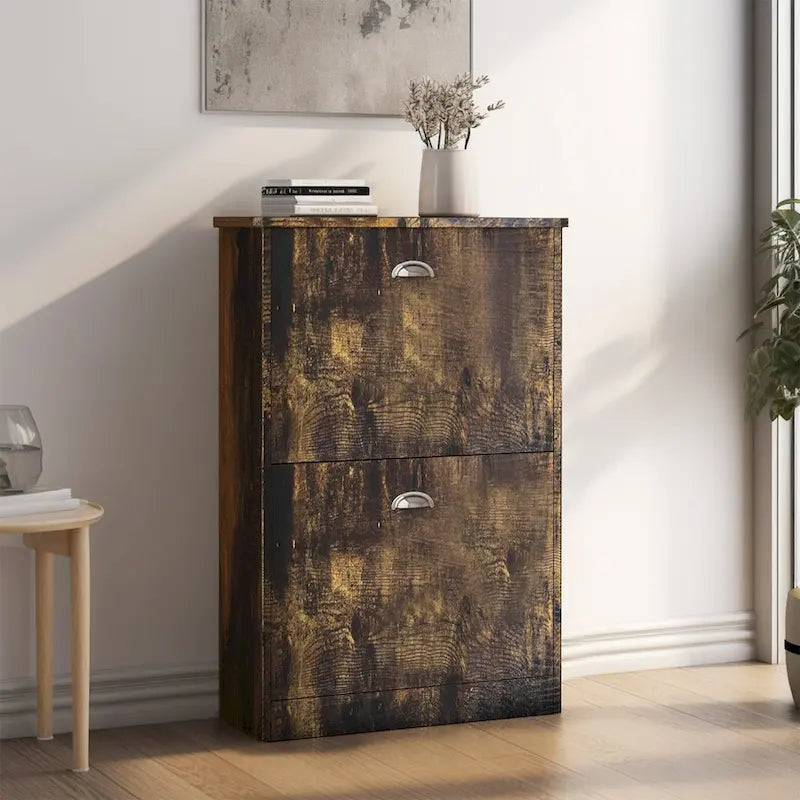 Meuble à chaussures, Meuble à chaussures fin et étroit dissimulé avec 2 tiroirs pour entrée, foyer, couloir, chambre, couleur bois naturel