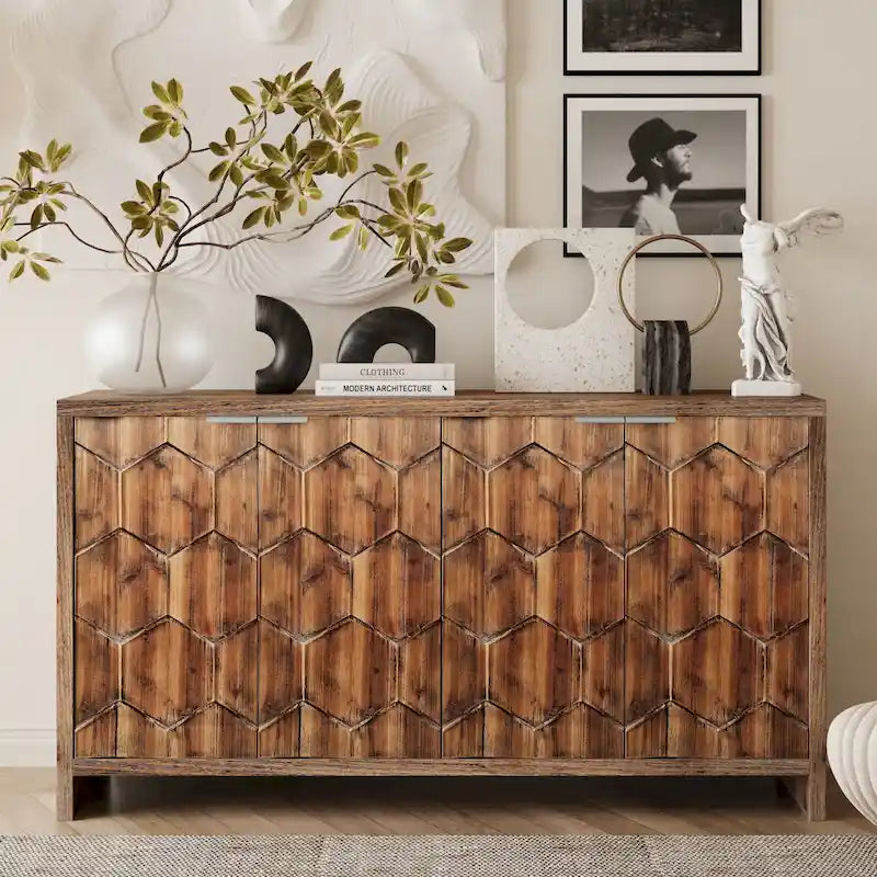 Meuble d'appoint 4 portes, en bois, buffet, meuble de rangement, pour salon, entrée, couloir