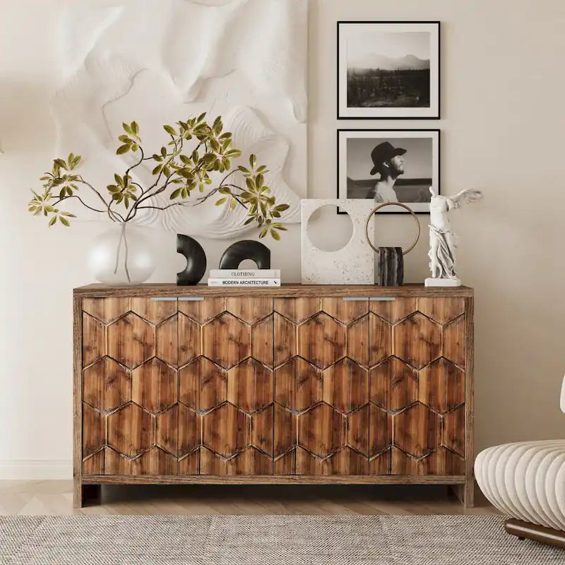 Meuble d'appoint 4 portes, en bois, buffet, meuble de rangement, pour salon, entrée, couloir