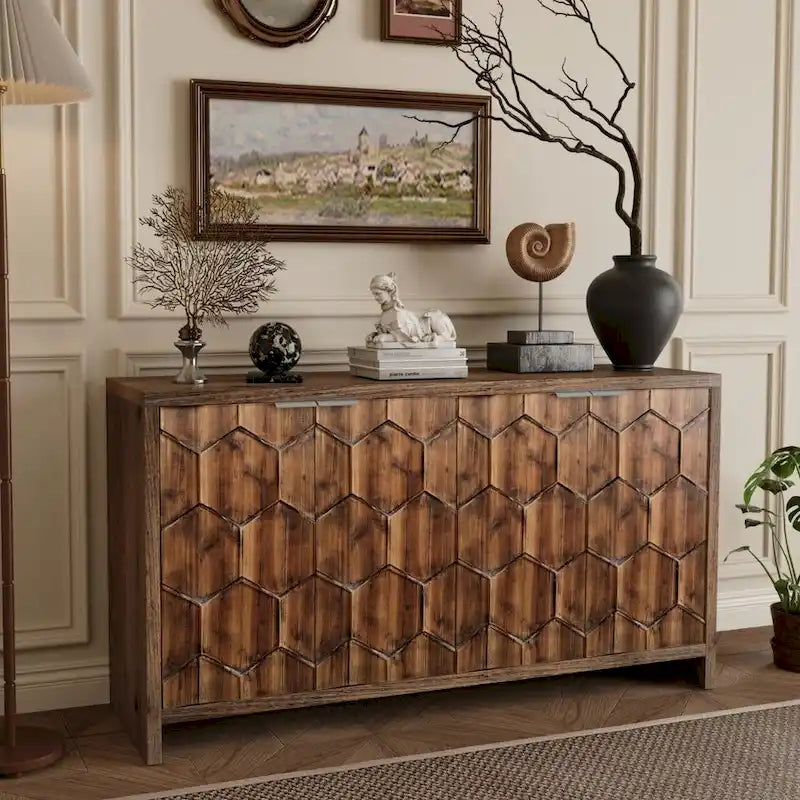 Meuble d'appoint 4 portes, en bois, buffet, meuble de rangement, pour salon, entrée, couloir