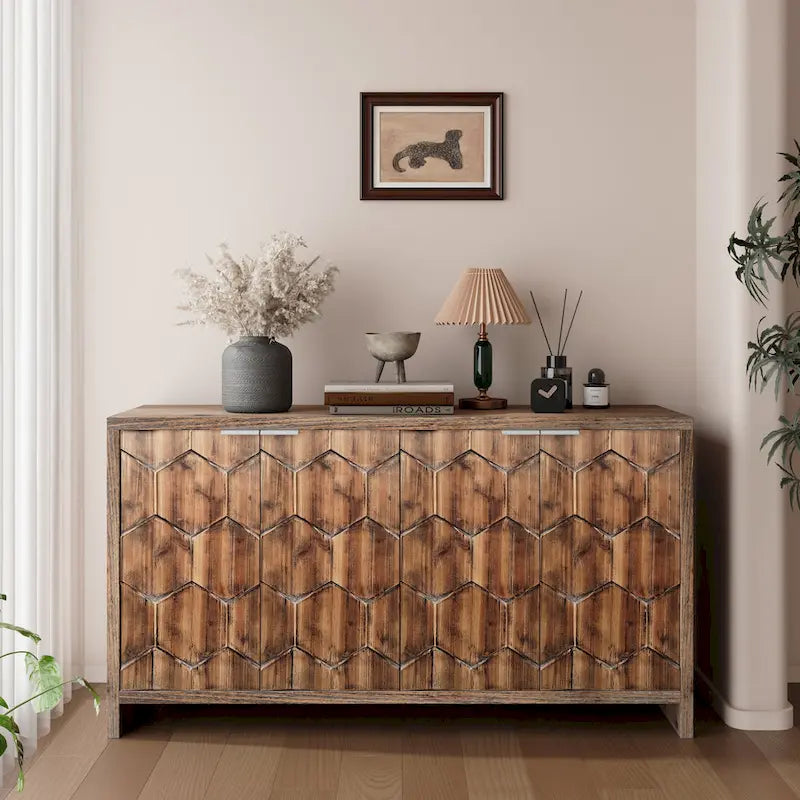 Meuble d'appoint 4 portes, en bois, buffet, meuble de rangement, pour salon, entrée, couloir
