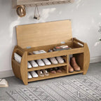 Banc de rangement rétro multifonctionnel avec coussin et panneau latéral incurvé pour l'entrée et le salon
