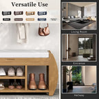 Banc de rangement rétro multifonctionnel avec coussin et panneau latéral incurvé pour l'entrée et le salon