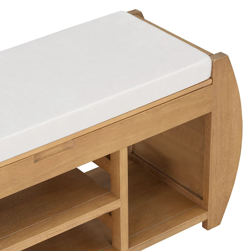 Banc de rangement rétro multifonctionnel avec coussin et panneau latéral incurvé pour l'entrée et le salon