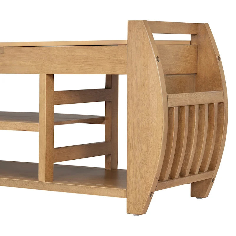 Banc de rangement rétro multifonctionnel avec coussin et panneau latéral incurvé pour l'entrée et le salon