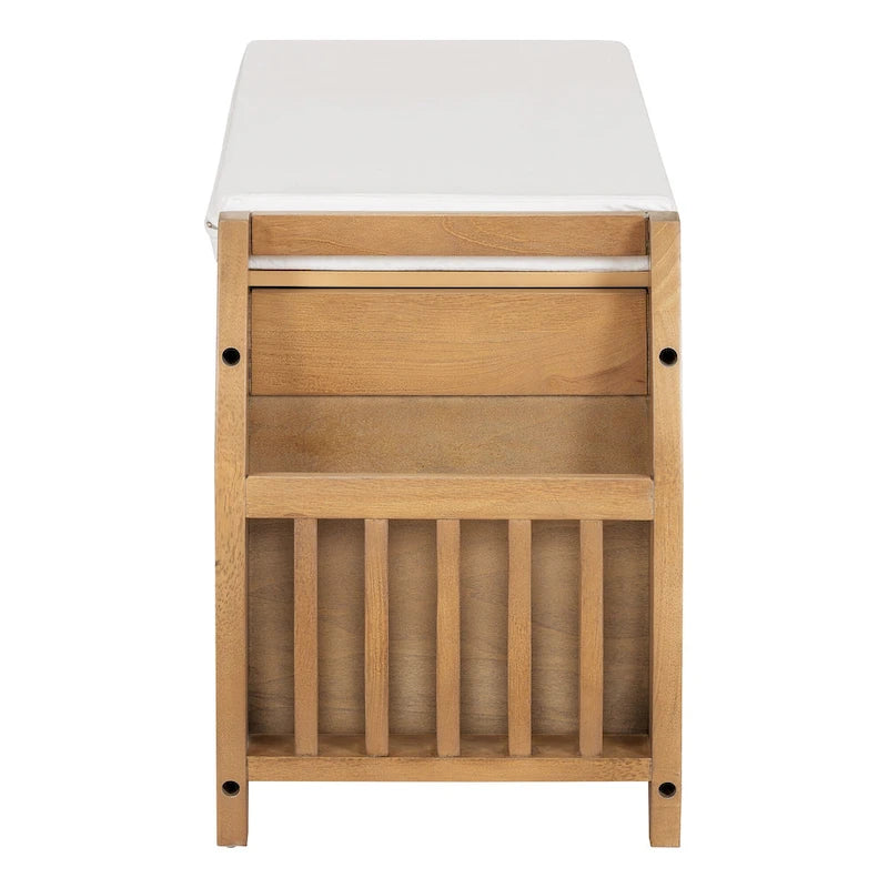 Banc de rangement rétro multifonctionnel avec coussin et panneau latéral incurvé pour l'entrée et le salon