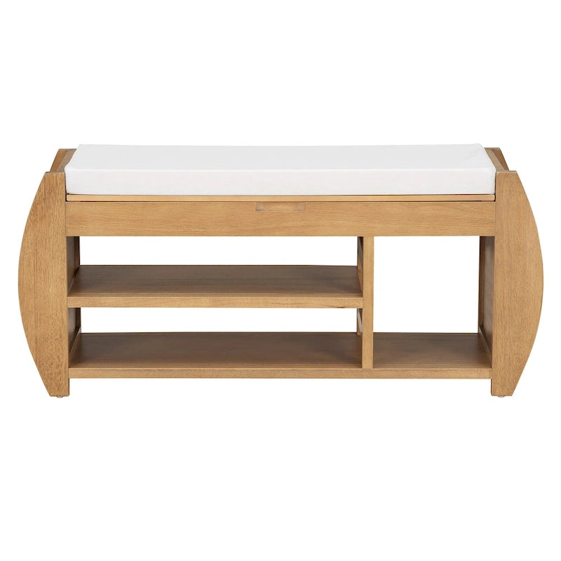 Banc de rangement rétro multifonctionnel avec coussin et panneau latéral incurvé pour l'entrée et le salon