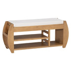 Banc de rangement rétro multifonctionnel avec coussin et panneau latéral incurvé pour l'entrée et le salon