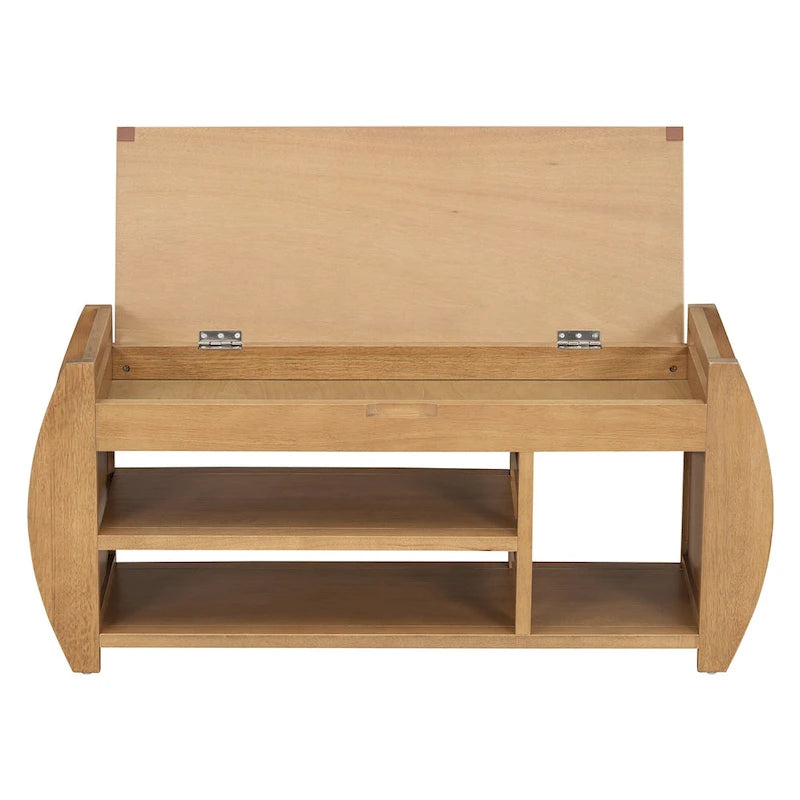 Banc de rangement rétro multifonctionnel avec coussin et panneau latéral incurvé pour l'entrée et le salon