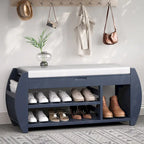 Banc de rangement rétro multifonctionnel avec coussin et panneau latéral incurvé pour l'entrée et le salon
