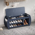 Banc de rangement rétro multifonctionnel avec coussin et panneau latéral incurvé pour l'entrée et le salon