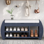 Banc de rangement rétro multifonctionnel avec coussin et panneau latéral incurvé pour l'entrée et le salon