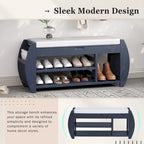 Banc de rangement rétro multifonctionnel avec coussin et panneau latéral incurvé pour l'entrée et le salon
