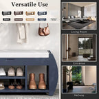 Banc de rangement rétro multifonctionnel avec coussin et panneau latéral incurvé pour l'entrée et le salon