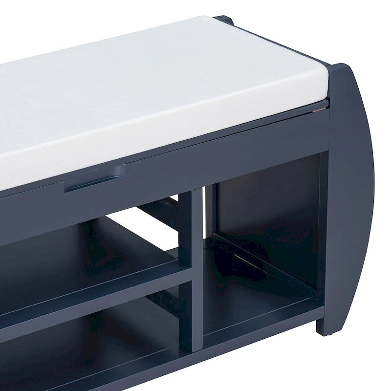 Banc de rangement rétro multifonctionnel avec coussin et panneau latéral incurvé pour l'entrée et le salon