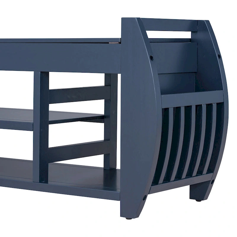 Banc de rangement rétro multifonctionnel avec coussin et panneau latéral incurvé pour l'entrée et le salon