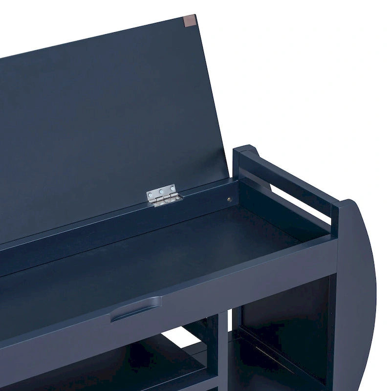 Banc de rangement rétro multifonctionnel avec coussin et panneau latéral incurvé pour l'entrée et le salon