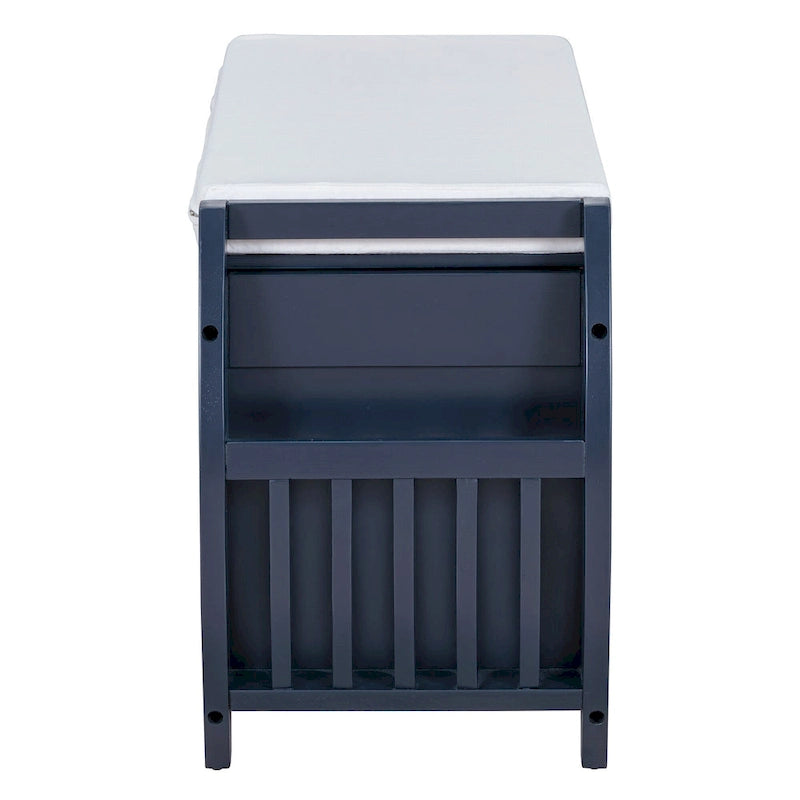 Banc de rangement rétro multifonctionnel avec coussin et panneau latéral incurvé pour l'entrée et le salon